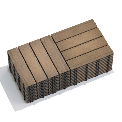 Patio Floor Tiles Pack of 11 WPC Wood-Plastic Composite Patio Deck Tiles DIY Interlocking Decking Tiles, Quick Deck Floor Tile, Court Tile, Water Resistant Indoor Outdoor -11.8" Oak