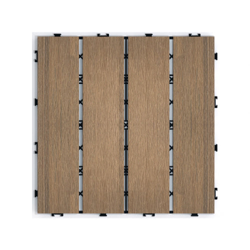 Patio Floor Tiles Pack of 11 WPC Wood-Plastic Composite Patio Deck Tiles DIY Interlocking Decking Tiles, Quick Deck Floor Tile, Court Tile, Water Resistant Indoor Outdoor -11.8" Oak