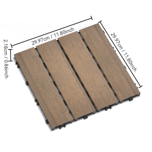 Patio Floor Tiles Pack of 11 WPC Wood-Plastic Composite Patio Deck Tiles DIY Interlocking Decking Tiles, Quick Deck Floor Tile, Court Tile, Water Resistant Indoor Outdoor -11.8" Oak
