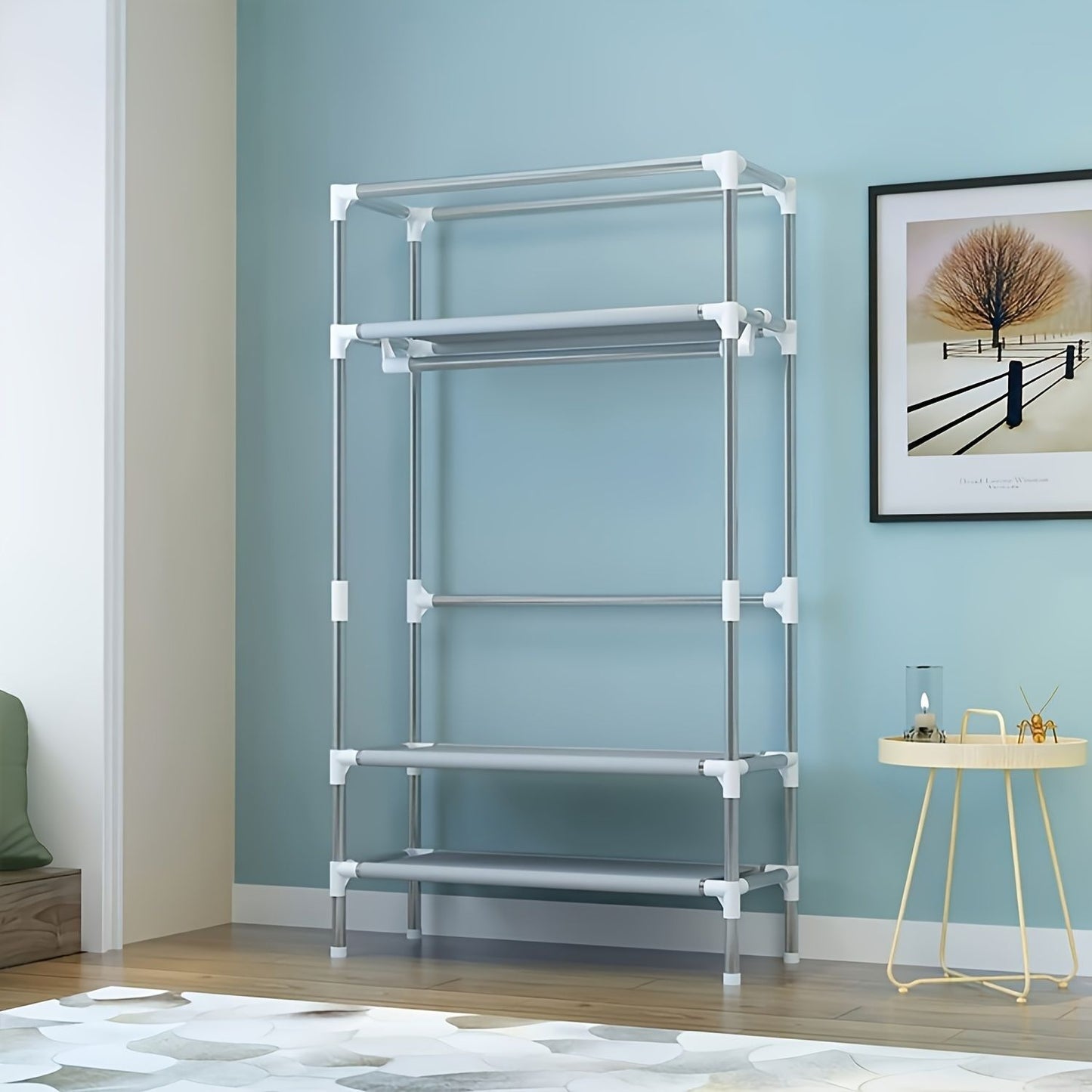 Modern bedroom floor hanger cabinet Large capacity wardrobe clothing rack Multi-layer storage with 3 storage boxes suitable for bedroom dormitory stylish independent wardrobe, durable metal frame