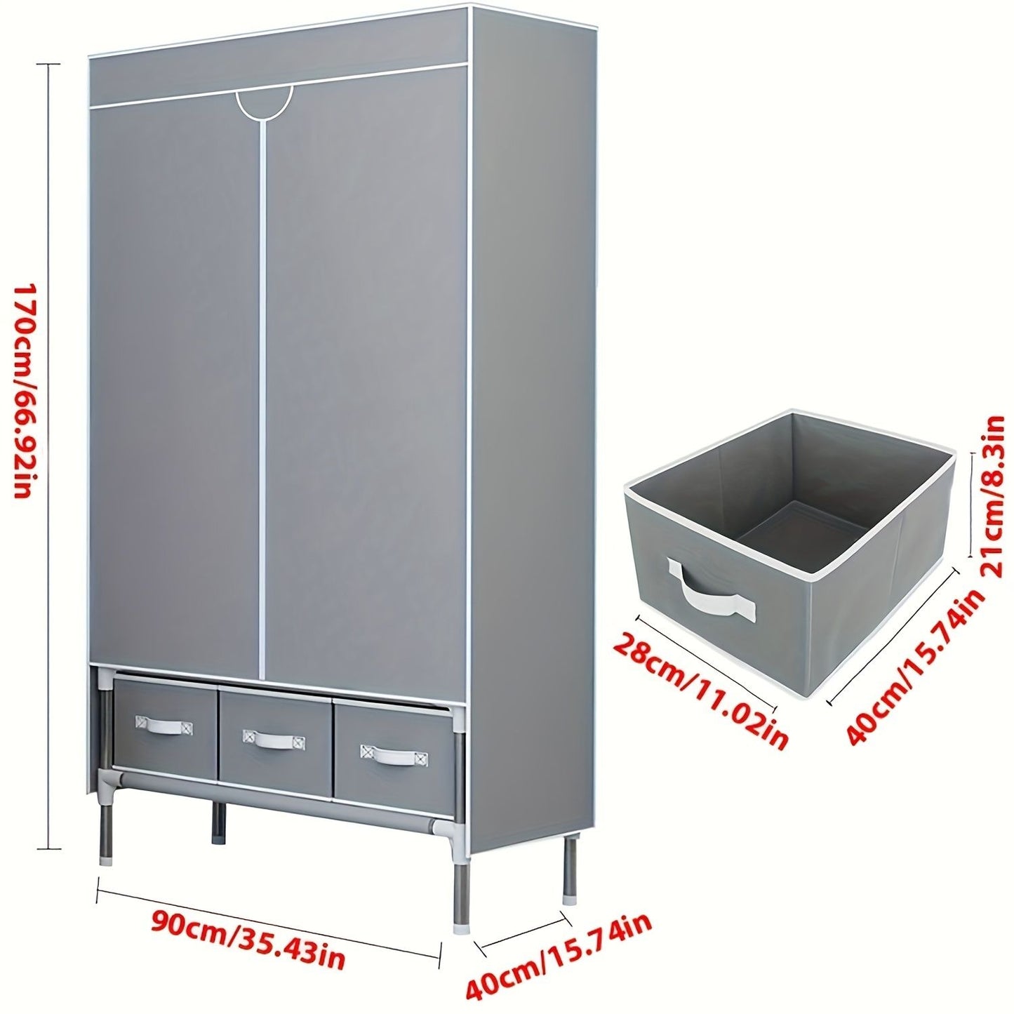 Modern bedroom floor hanger cabinet Large capacity wardrobe clothing rack Multi-layer storage with 3 storage boxes suitable for bedroom dormitory stylish independent wardrobe, durable metal frame