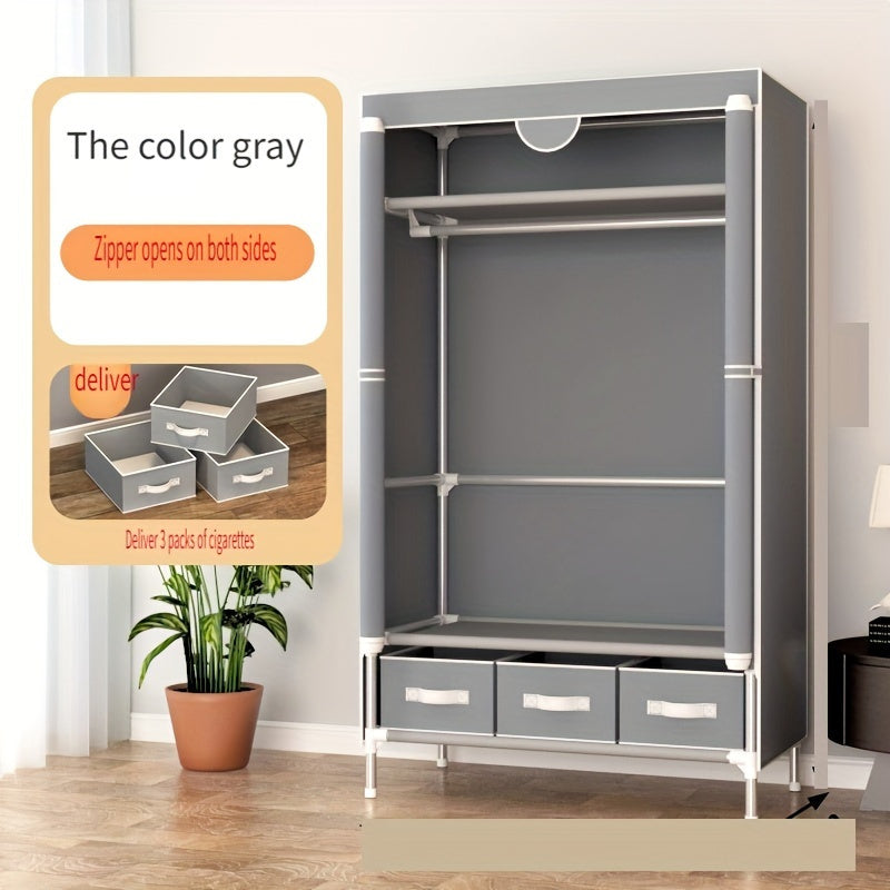 Modern bedroom floor hanger cabinet Large capacity wardrobe clothing rack Multi-layer storage with 3 storage boxes suitable for bedroom dormitory stylish independent wardrobe, durable metal frame