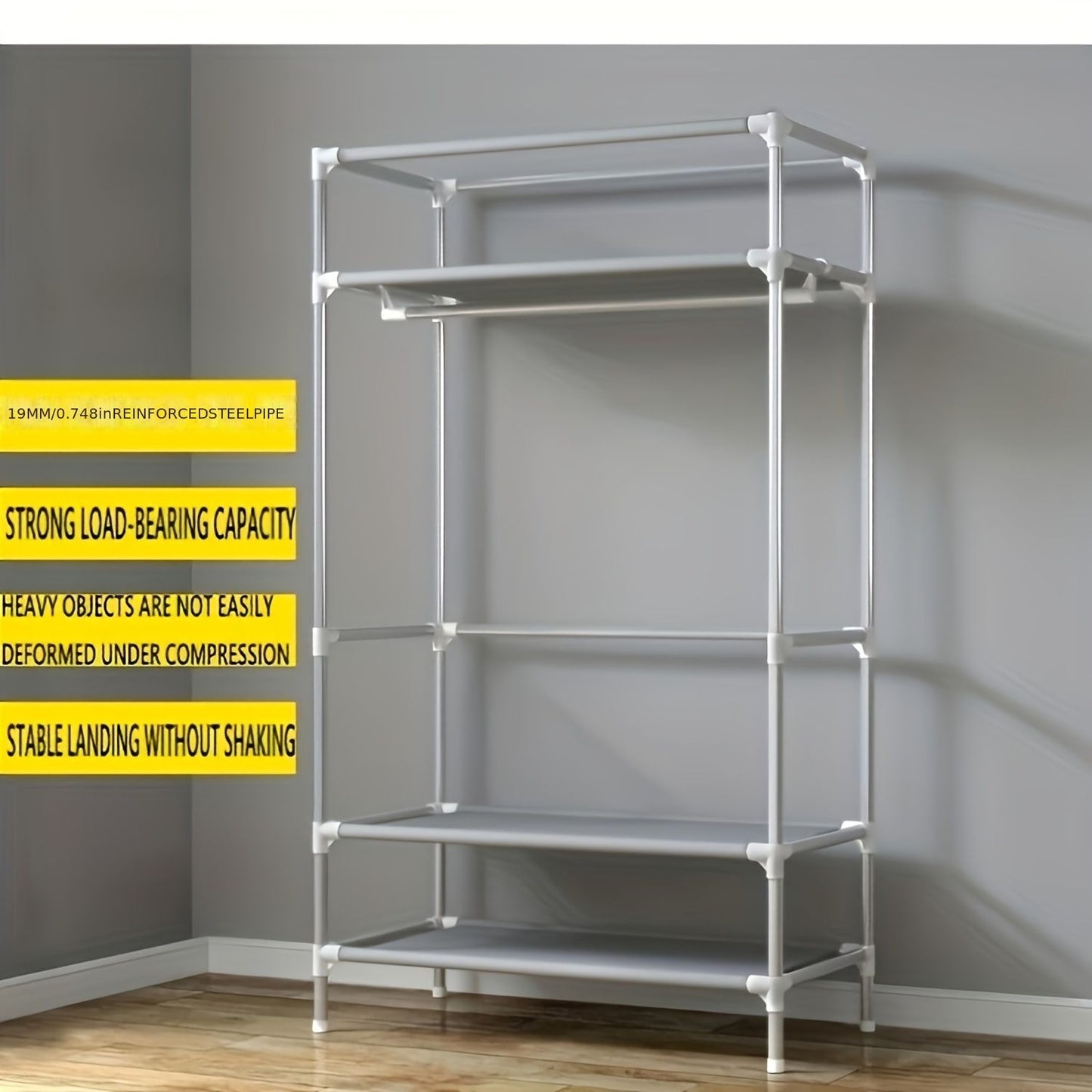Modern bedroom floor hanger cabinet Large capacity wardrobe clothing rack Multi-layer storage with 3 storage boxes suitable for bedroom dormitory stylish independent wardrobe, durable metal frame
