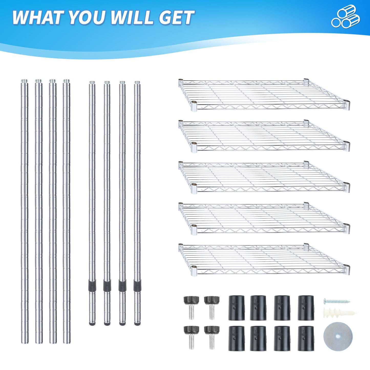 Heavy Duty Shelving Unit, Wire Metal Stackable Storage, 5-Tier Shelf, Chrome, 36" W x 13.8" D x 71.8" H