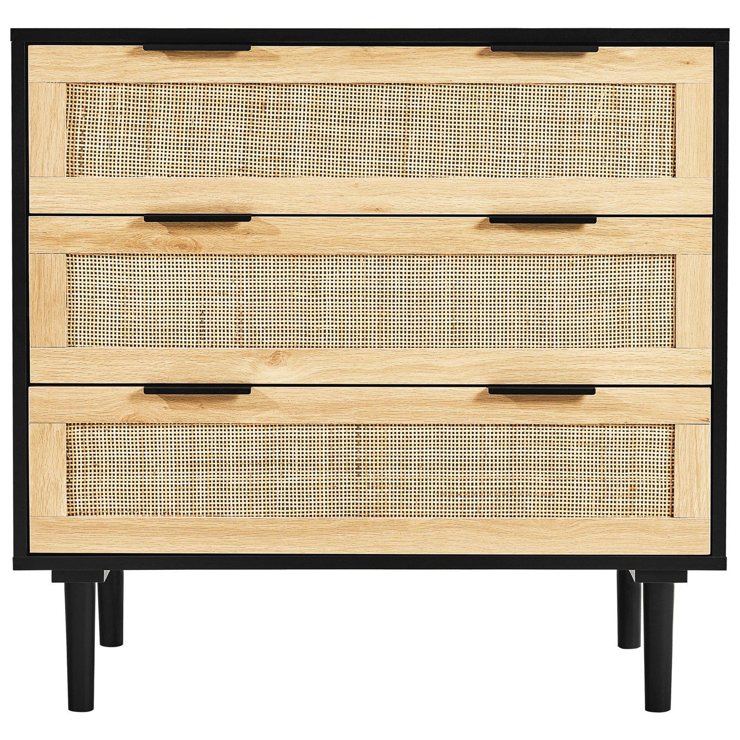 VEVOR 3 Drawer Rattan Dresser, Boho Dresser, Rattan Chest of Drawers with Spacious Storage, Natural Rattan Dresser for Bedroom, Living Room & Hallway, Rattan Nightstand with Sturdy Handles&Legs, Black