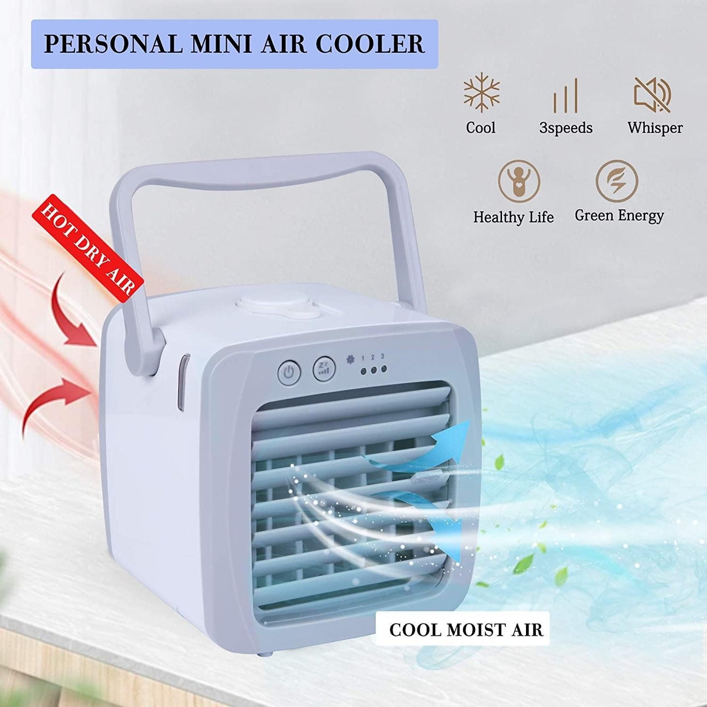Portable USB Personal Mini Air Conditioner Fan; 3 Speeds; Quiet; Adjustable Vane; Ice Water Tank
