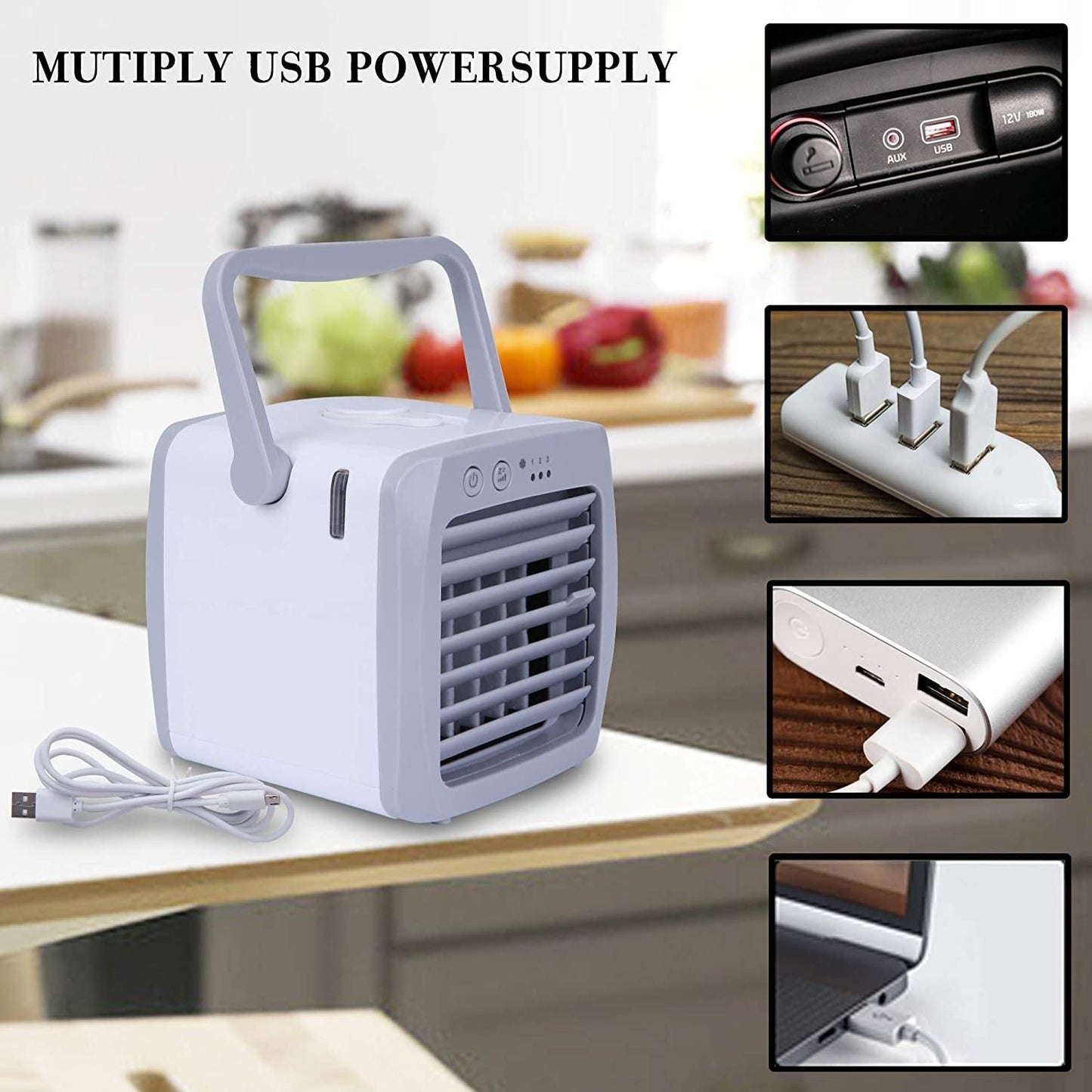 Portable USB Personal Mini Air Conditioner Fan; 3 Speeds; Quiet; Adjustable Vane; Ice Water Tank