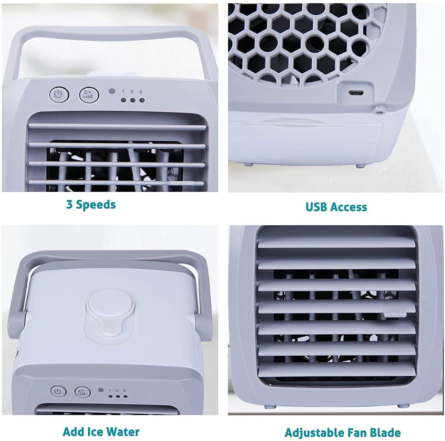 Portable USB Personal Mini Air Conditioner Fan; 3 Speeds; Quiet; Adjustable Vane; Ice Water Tank