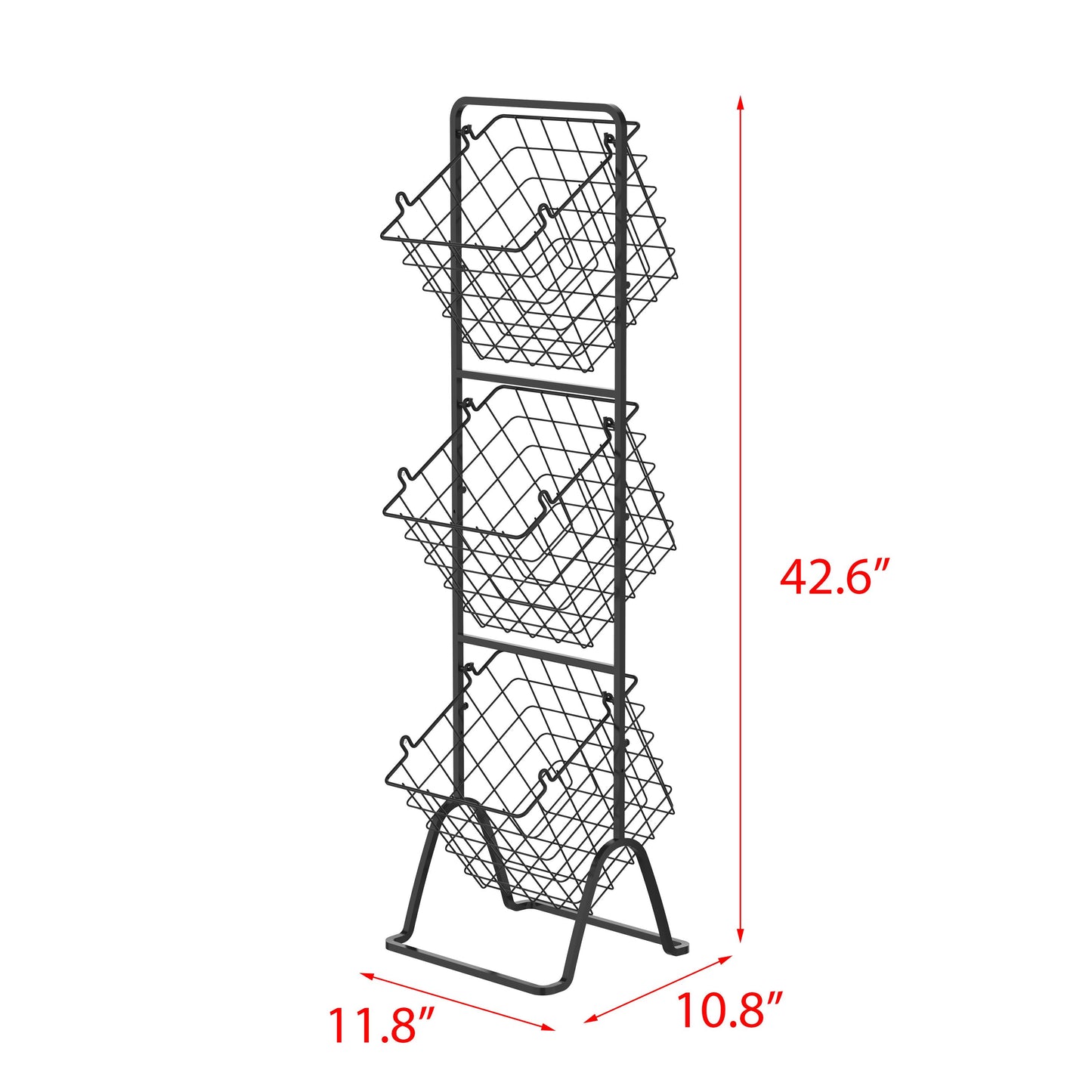 Oceanstar 3-Tier Metal Wire Storage Basket Stand with Removable Baskets – Black