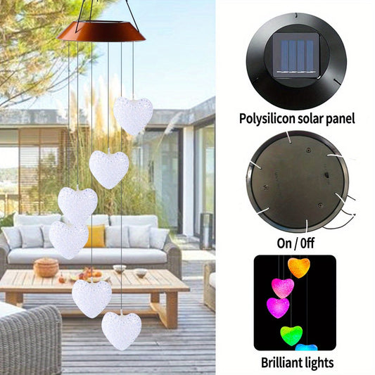 GANGES SA Solar Led Color-Changing Wind Chime Hanging Light; Wind Chime With Hanging Heart Shaped Ornaments; Festive Decoration For Courtyard; Garden And Patio