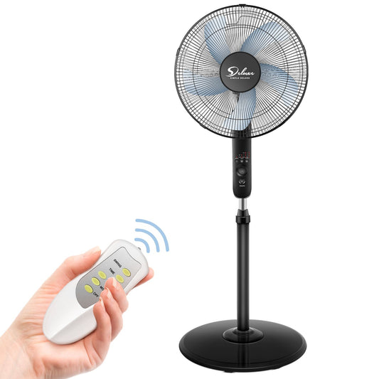 Simple Deluxe Oscillating 16″ Adjustable 3 Speed Pedestal Stand Fan with Remote Control for Indoor, Bedroom, Living Room, Home Office & College Dorm Use