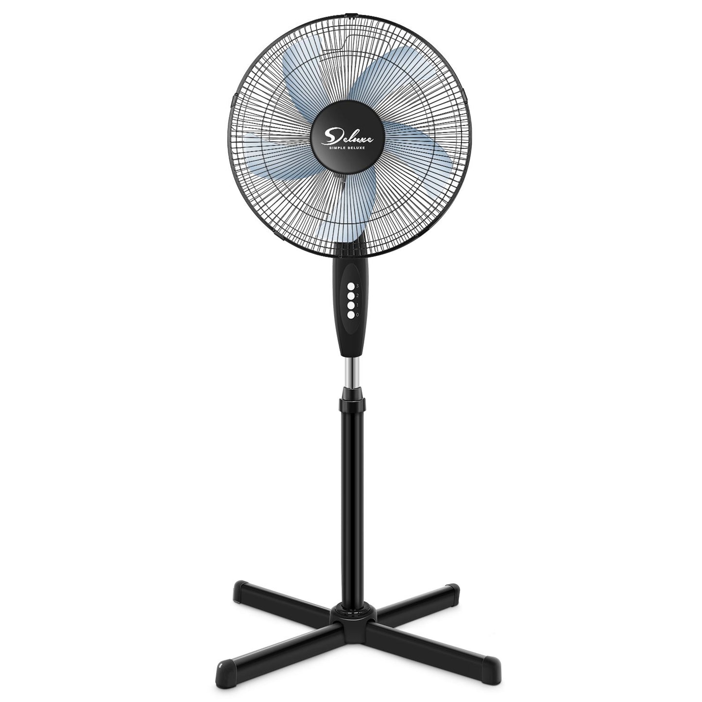 Simple Deluxe Oscillating 16&Prime; 3 Adjustable Speed Pedestal Stand Fan for Indoor; Bedroom; Living Room; Home Office &amp; College Dorm Use; 16 Inch; Black