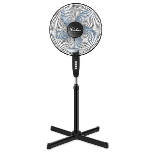 Simple Deluxe Oscillating 16&Prime; 3 Adjustable Speed Pedestal Stand Fan for Indoor; Bedroom; Living Room; Home Office &amp; College Dorm Use; 16 Inch; Black