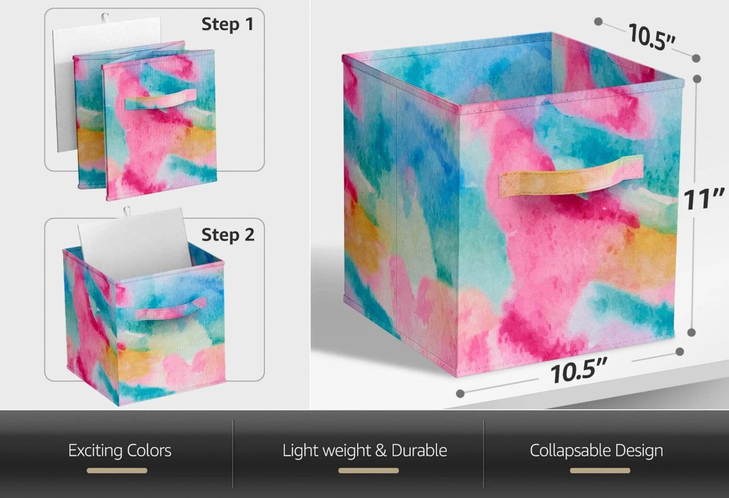 Colorful Cube Storage Bins, Set of 6 Foldable Collapsible Storage Box with Handles, 11" Fabric Storage Cubes Organizers for Shelves, Pink