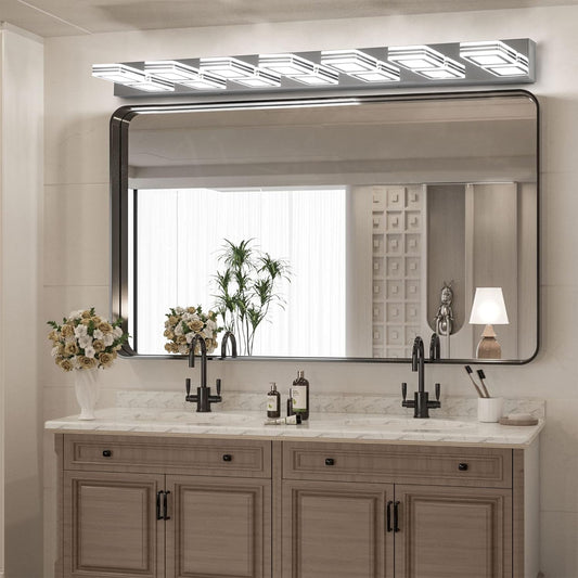 (Same as W1340142519/L2007-G-7) LED Modern Chrome Makeup Light, 7-Lights Acrylic Chrome Makeup Mirror Light