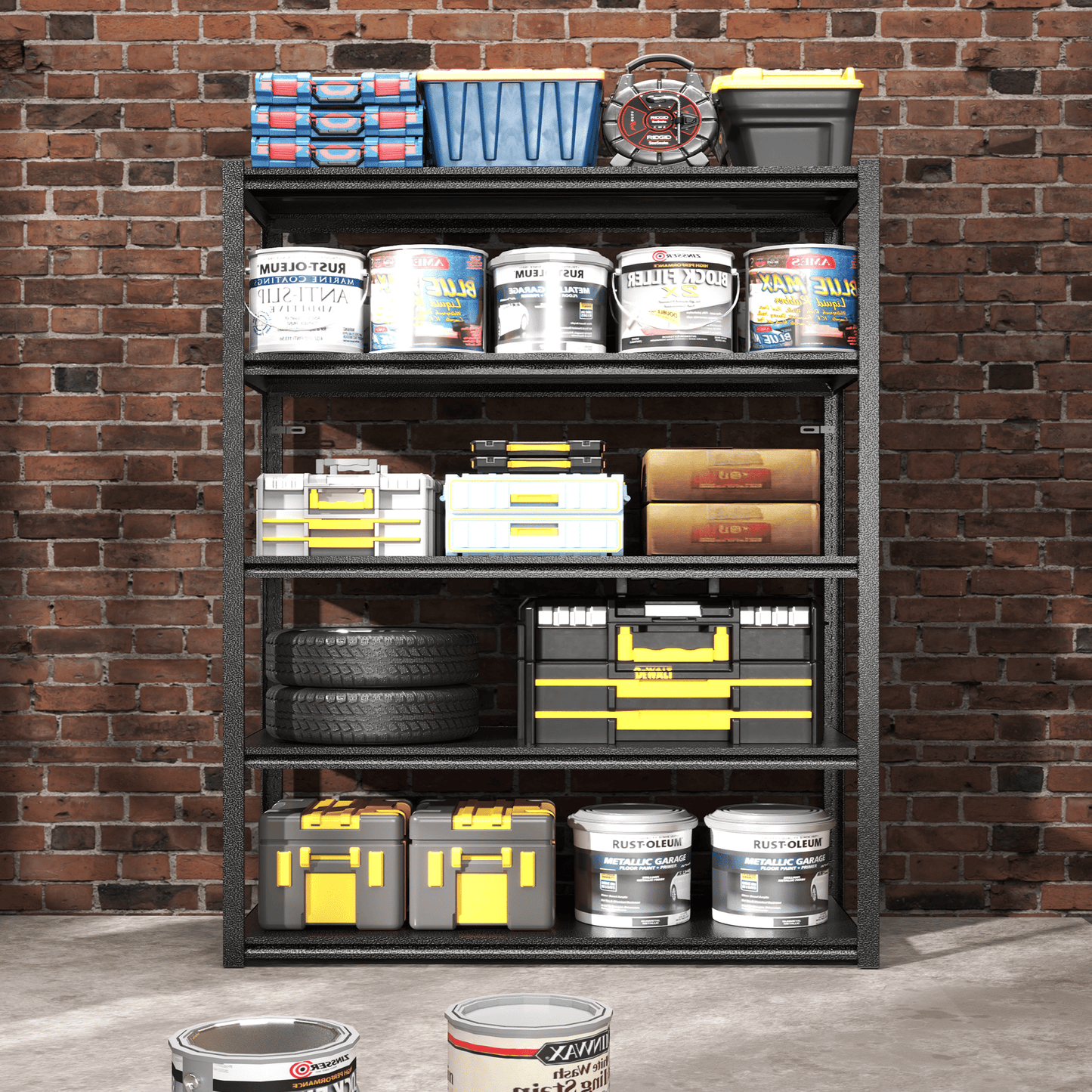 63"H 5 Tier Metal Shelves for Storage Garage Shelving 2000LBS Heavy Duty Storage Shelves Adjustable Garage Shelf Industrial Shelving Unit Storage Utility Rack,31.5"W*15.7"D*63"H,Black