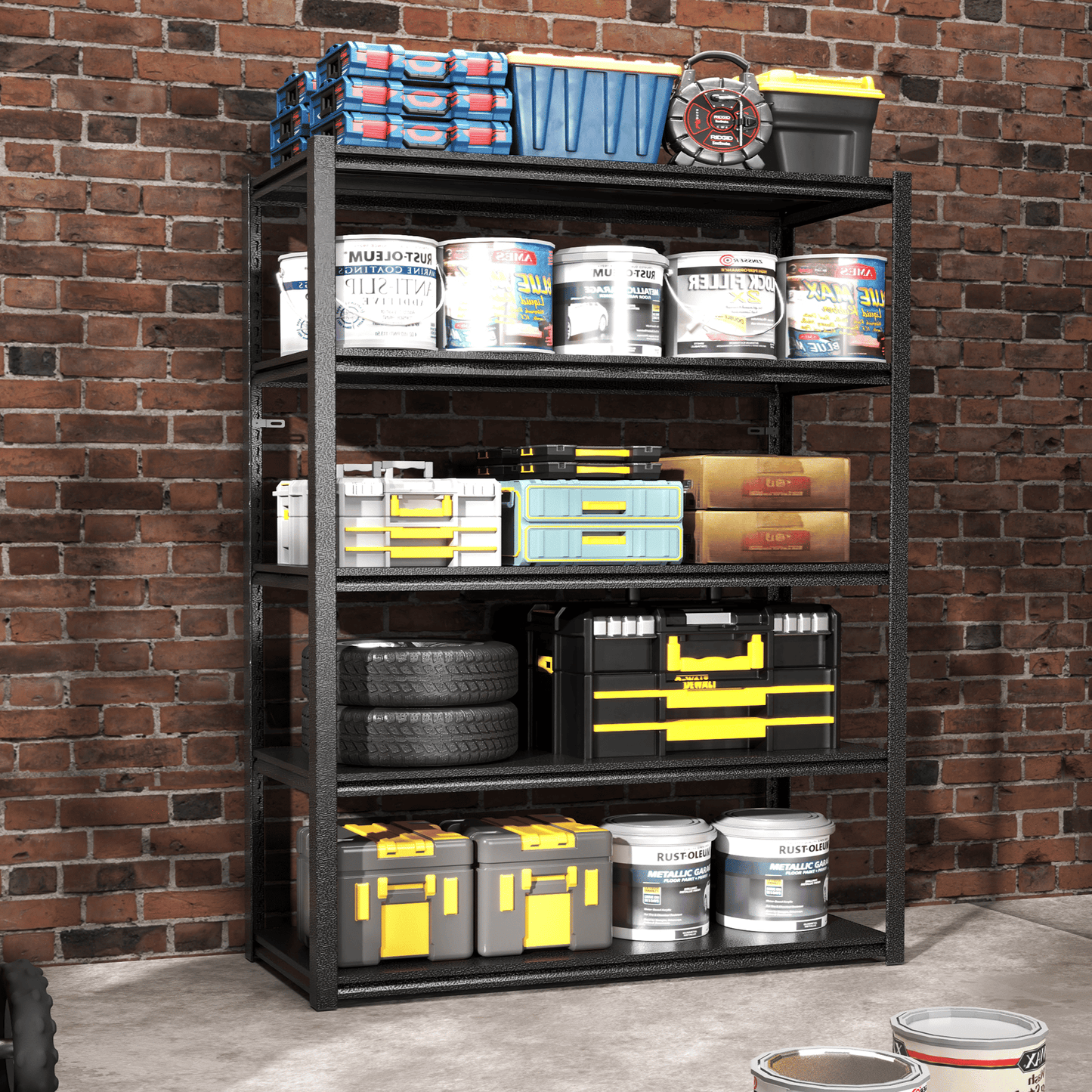63"H 5 Tier Metal Shelves for Storage Garage Shelving 2000LBS Heavy Duty Storage Shelves Adjustable Garage Shelf Industrial Shelving Unit Storage Utility Rack,31.5"W*15.7"D*63"H,Black