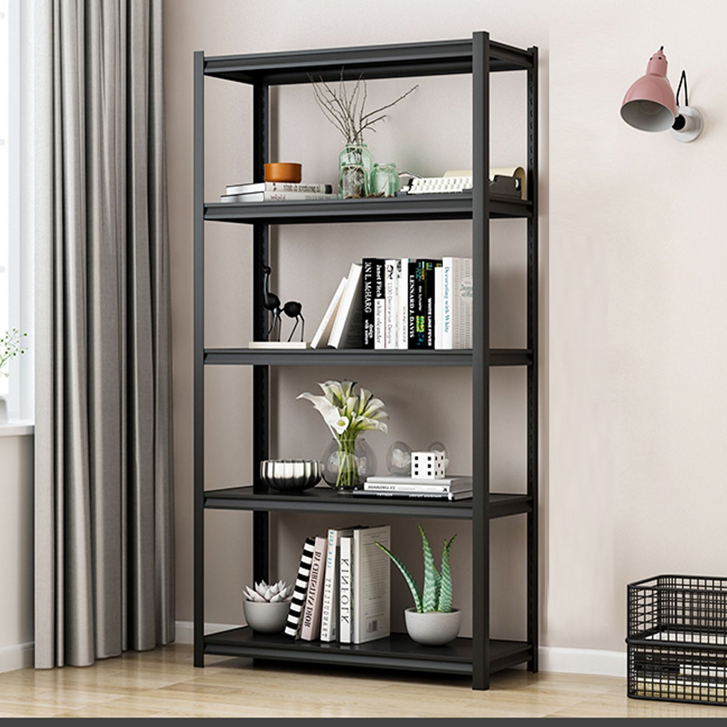 63"H 5 Tier Metal Shelves for Storage Garage Shelving 2000LBS Heavy Duty Storage Shelves Adjustable Garage Shelf Industrial Shelving Unit Storage Utility Rack,31.5"W*15.7"D*63"H,Black