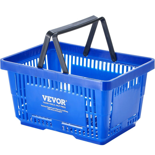 VEVOR Shopping Basket, Set of 12, 24L Durable Plastic Grocery Basket with Handle and Stand, 16.73 x 11.61 x 8.86 inch Portable Shop Basket Bulk Used for Retail Store Supermarket Grocery Shopping, Blue