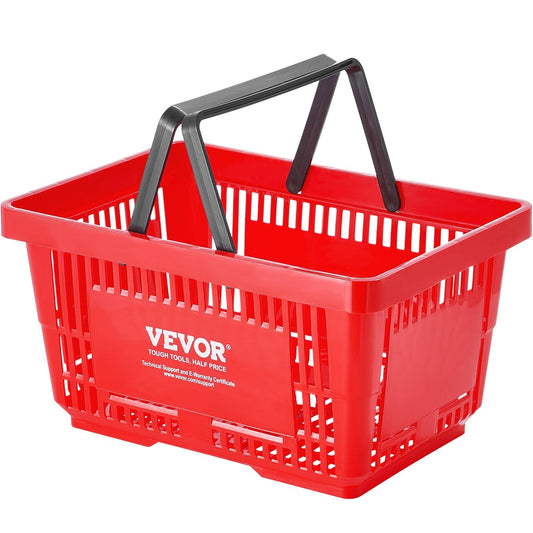 VEVOR Shopping Basket, Set of 12, 24L Durable Plastic Grocery Basket with Handle and Stand, 16.73 x 11.61 x 8.86 inch Portable Shop Basket Bulk Used for Retail Store Supermarket Grocery Shopping, Red