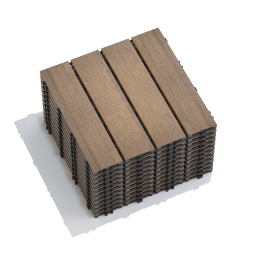 Patio Floor Tiles Pack of 11 WPC Wood-Plastic Composite Patio Deck Tiles DIY Interlocking Decking Tiles, Quick Deck Floor Tile, Court Tile, Water Resistant Indoor Outdoor -11.8" Oak