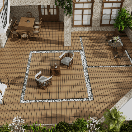 Patio Floor Tiles Pack of 11 WPC Wood-Plastic Composite Patio Deck Tiles DIY Interlocking Decking Tiles, Quick Deck Floor Tile, Court Tile, Water Resistant Indoor Outdoor -11.8" Oak