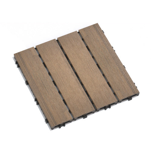 Patio Floor Tiles Pack of 11 WPC Wood-Plastic Composite Patio Deck Tiles DIY Interlocking Decking Tiles, Quick Deck Floor Tile, Court Tile, Water Resistant Indoor Outdoor -11.8" Oak
