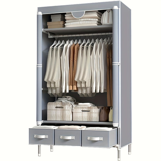 Modern bedroom floor hanger cabinet Large capacity wardrobe clothing rack Multi-layer storage with 3 storage boxes suitable for bedroom dormitory stylish independent wardrobe, durable metal frame