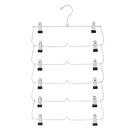 6 Tier with Chrome Finish, Space-Saving Skirt with Clips for Women's Clothes, Foldable Hangers for Pants, Towel, Scarf, Bra, Kitchen & Closet Organization
